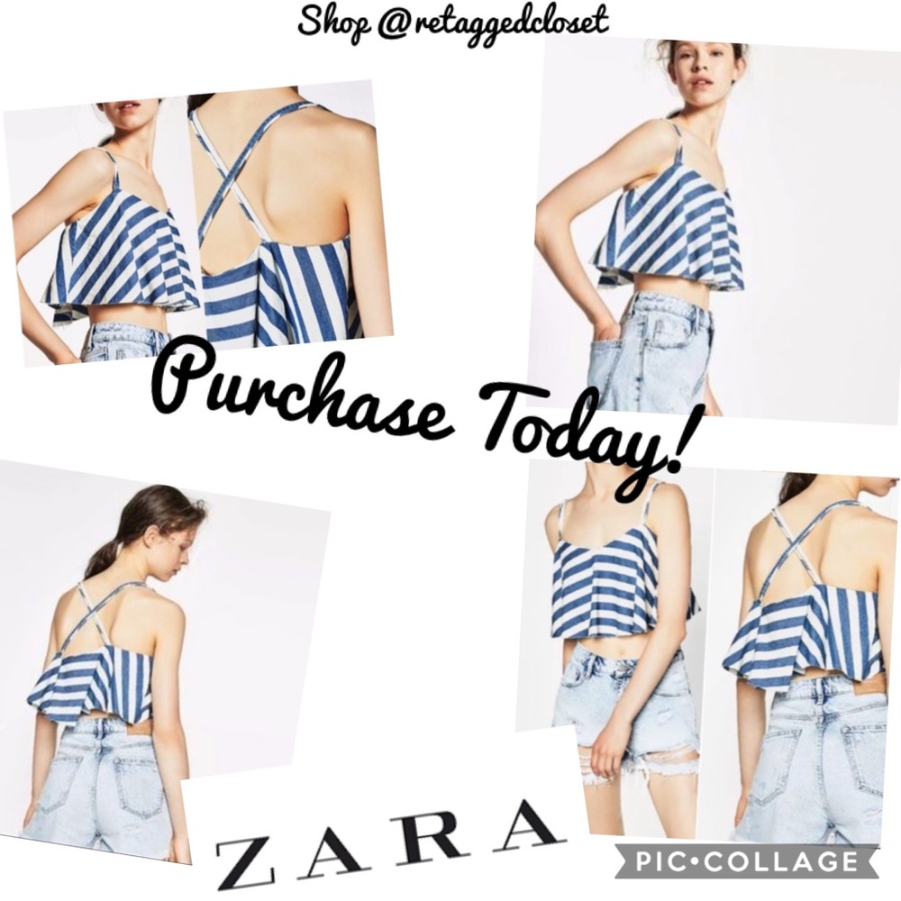 Zara Denim Striped Crop Top